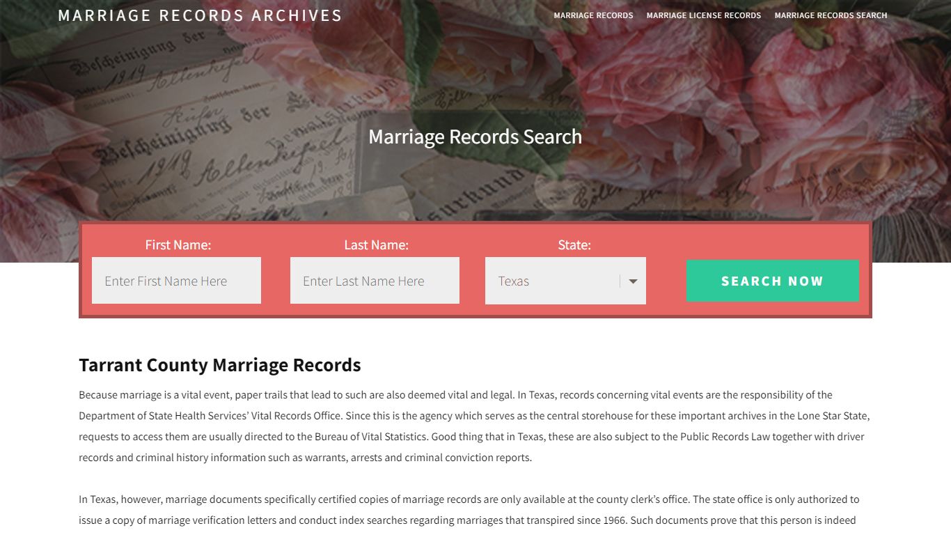 Tarrant County Marriage Records | Enter Name and Search | 14 Days Free