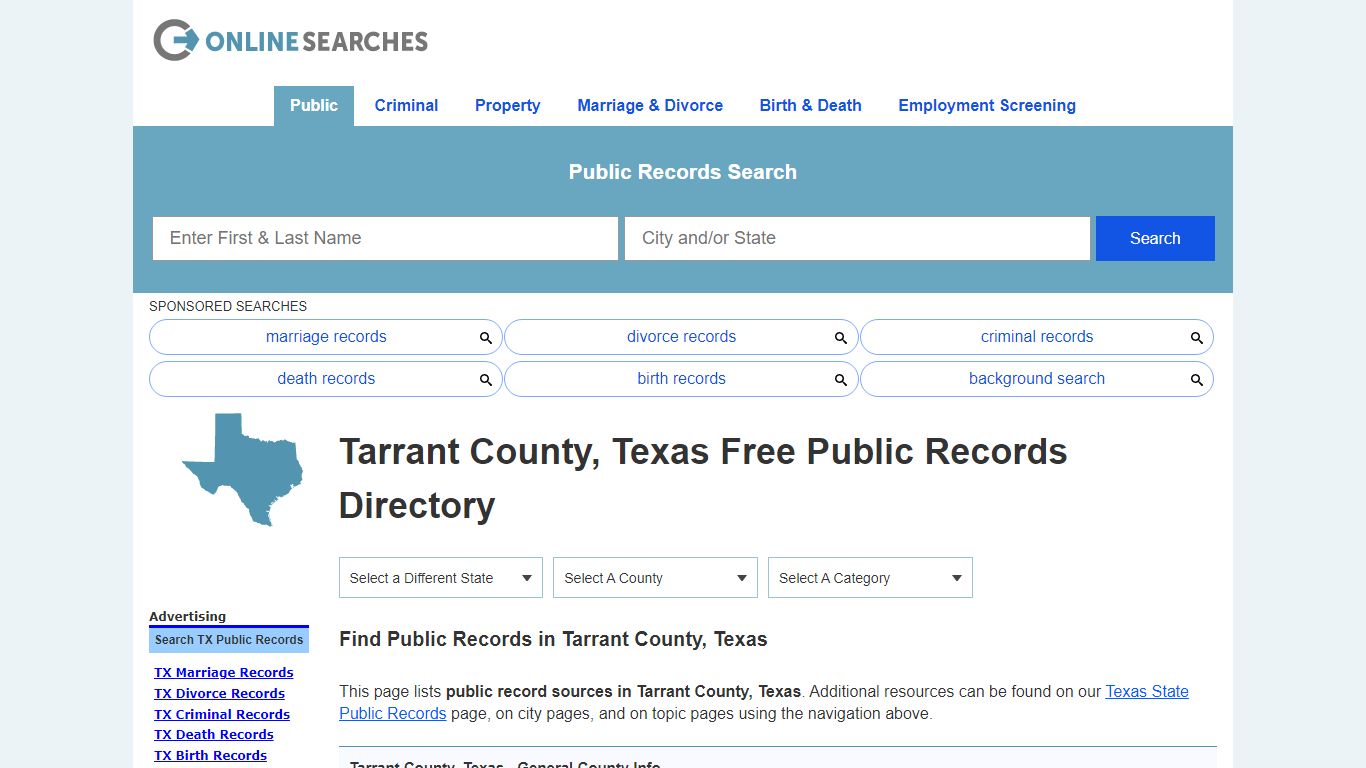 Tarrant County, Texas Free Public Records Directory - OnlineSearches.com